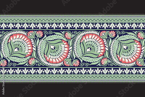 Floral seamless background Geometric ethnic oriental ikat seamless pattern traditional Design for background,carpet,wallpaper,clothing,wrapping,Batik,fabric,Vector illustration embroidery style.