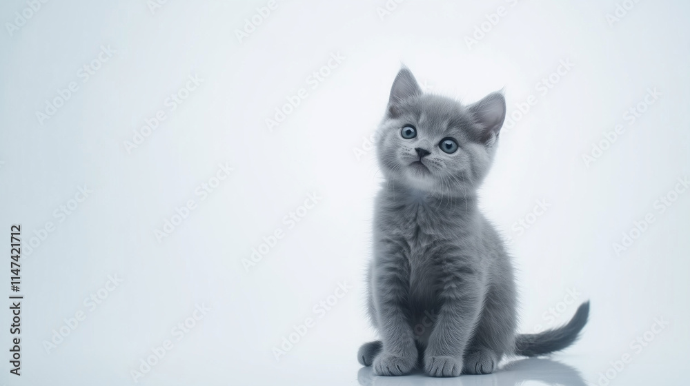 Grey British Shorthair sitting kitten isolated Grey British Shorthair sitting kitten isolated