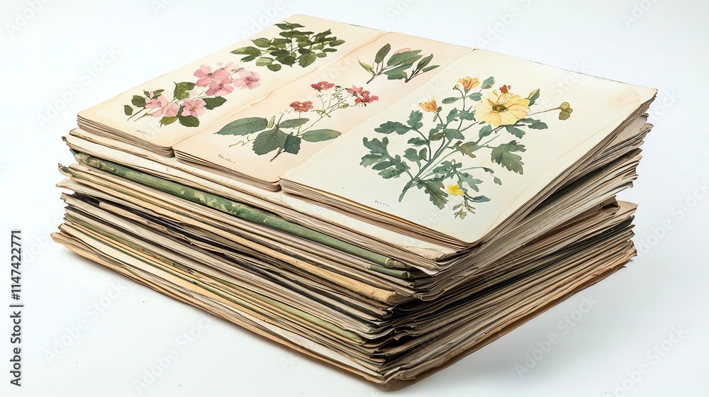 A stack of ten pastel-toned watercolor cards, each with unique botanical motifs, laid against a simple linen background, no brand marks. A stack of ten pastel-toned watercolor cards, each with unique botanical motifs, laid against a simple linen background, no brand marks.
