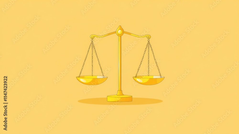 Golden scales of justice on yellow background.