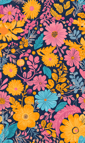 Wallpaper Mural floral flower and leaf elements modern doodle illustrator seamless pattern for wallpaper or background Torontodigital.ca