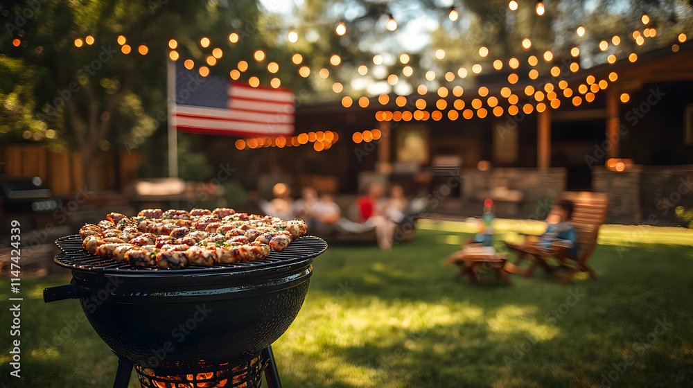 Grilling Sausages Outdoors Summer Evening