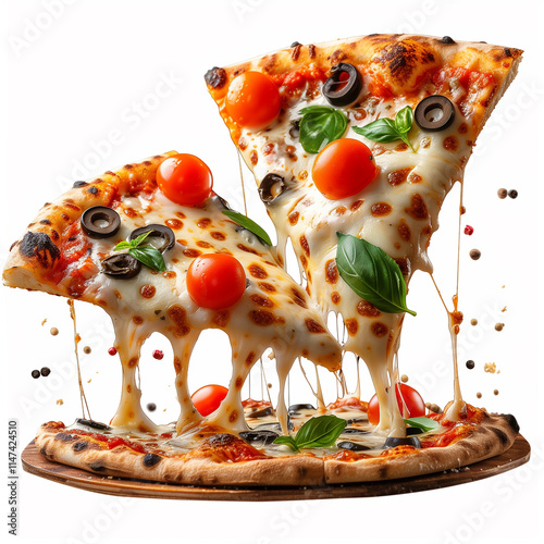 Delicious pizza with melted cheese and ingrediens