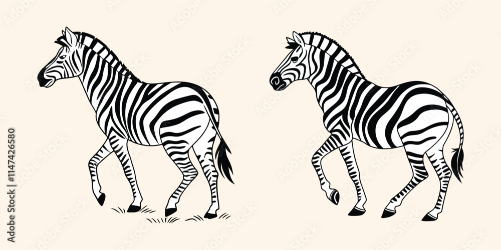 Obraz premium Abstract illustration featuring two monochrome zebra silhouettes vector