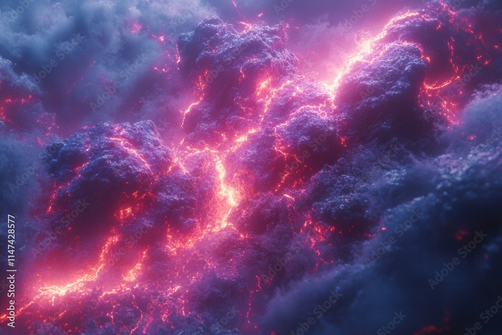 A vibrant, abstract depiction of glowing clouds and lightning in a surreal atmosphere. A vibrant, abstract depiction of glowing clouds and lightning in a surreal atmosphere.