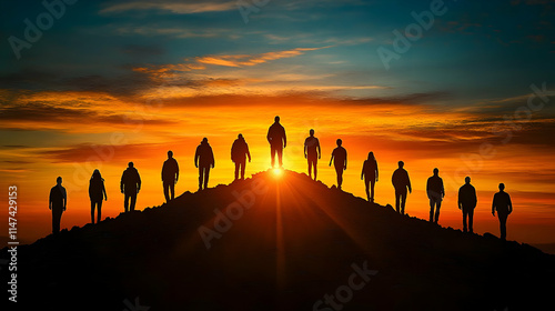 Wallpaper Mural Team Reaching Summit at Sunset, Achieving Goals Together Torontodigital.ca