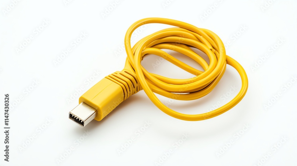 Yellow data cable, isolated on a white background. Yellow data cable, isolated on a white background.