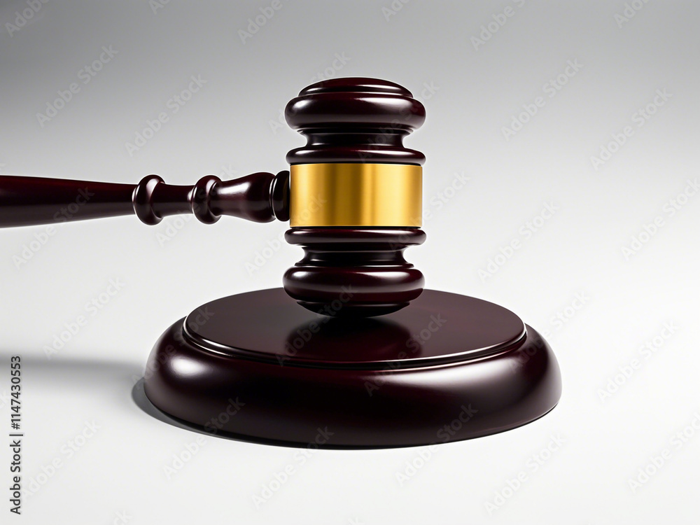 A wooden gavel on a table, representing the legal system and judicial process on white background A wooden gavel on a table, representing the legal system and judicial process on white background