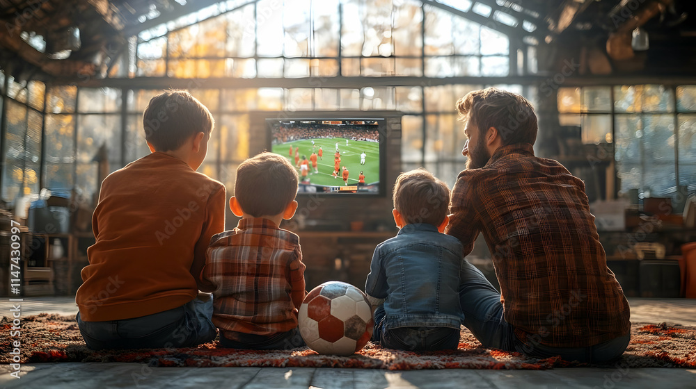 Family Watching Soccer Match on TV Together at Home Family Watching Soccer Match on TV Together at Home