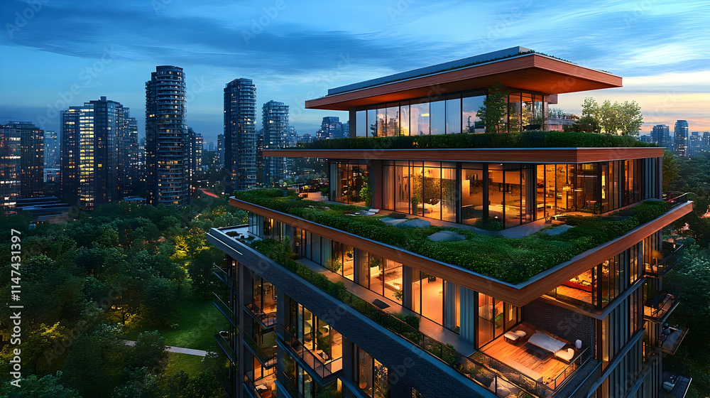 Luxury Rooftop Apartments with City Views at Dusk Luxury Rooftop Apartments with City Views at Dusk