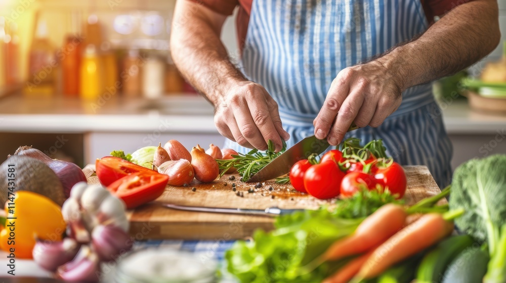 Fresh Vegetables and Hands of Chef Chopping Ingredients in Kitchen Fresh Vegetables and Hands of Chef Chopping Ingredients in Kitchen