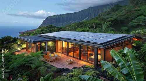 Modern Eco-Friendly House in Tropical Landscape with Ocean View