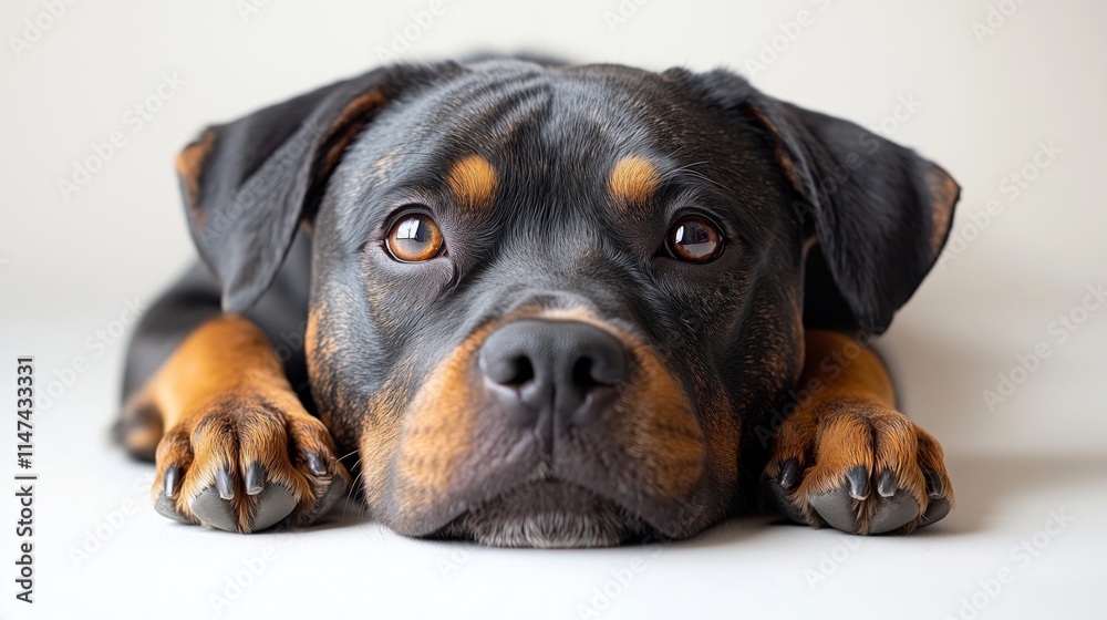 Fototapeta premium Adorable Dog with Gentle Eyes Resting Comfortably on Surface