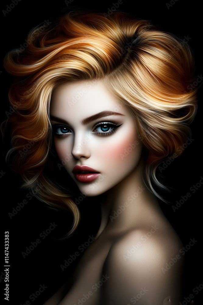 A woman with blonde hair and blue eyes. She is wearing red lipstick. The image is a close up of her face A woman with blonde hair and blue eyes. She is wearing red lipstick. The image is a close up of her face