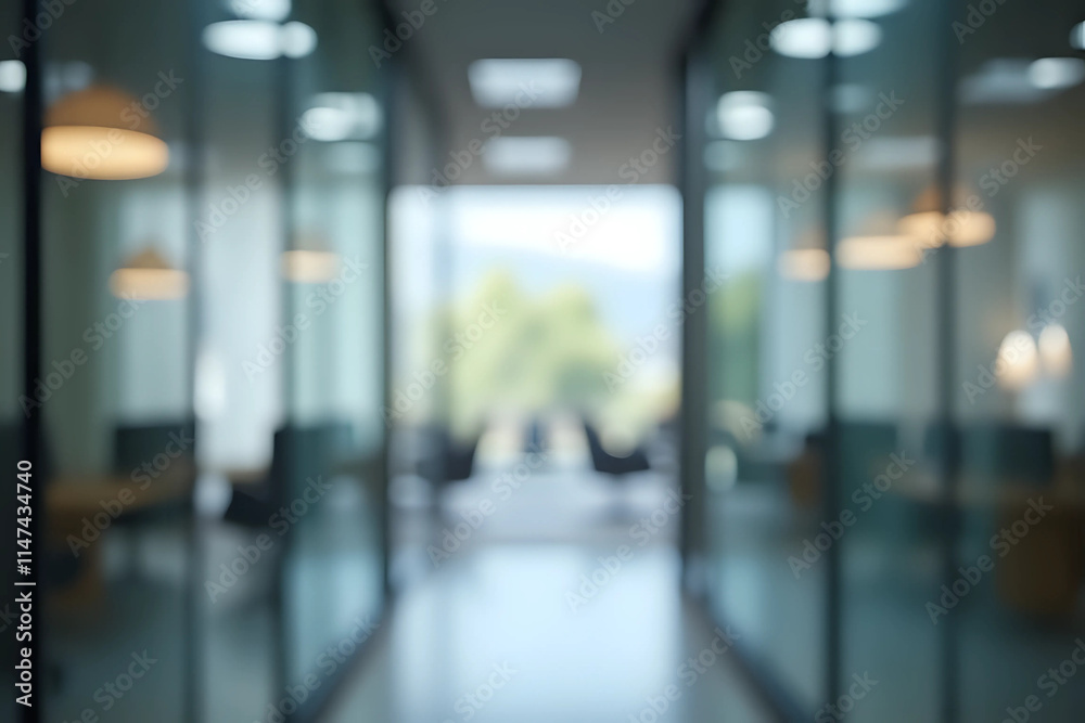 A blurry view of a modern office space through glass doors. Soft background A blurry view of a modern office space through glass doors. Soft background