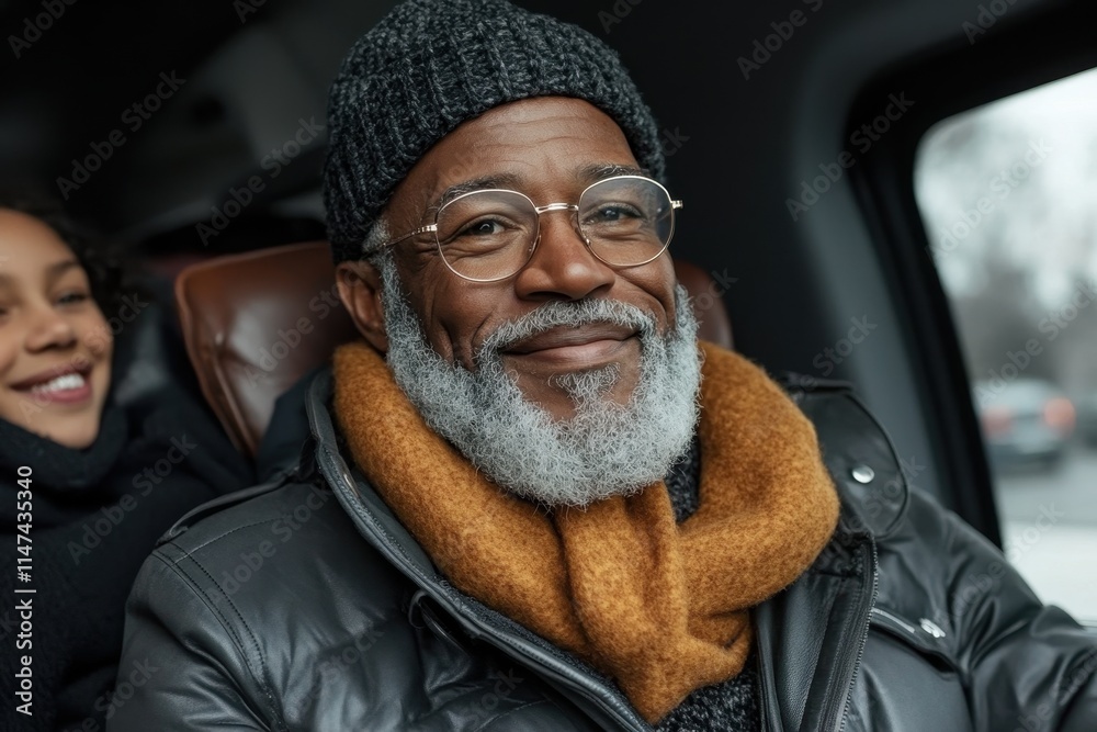 Senior Black Man Traveling with Family Discussing Plans and Enjoying Time Together in a Cozy Vehicle Setting Senior Black Man Traveling with Family Discussing Plans and Enjoying Time Together in a Cozy Vehicle Setting