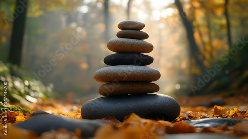 Autumn Serenity: Stacked Stones in Forest