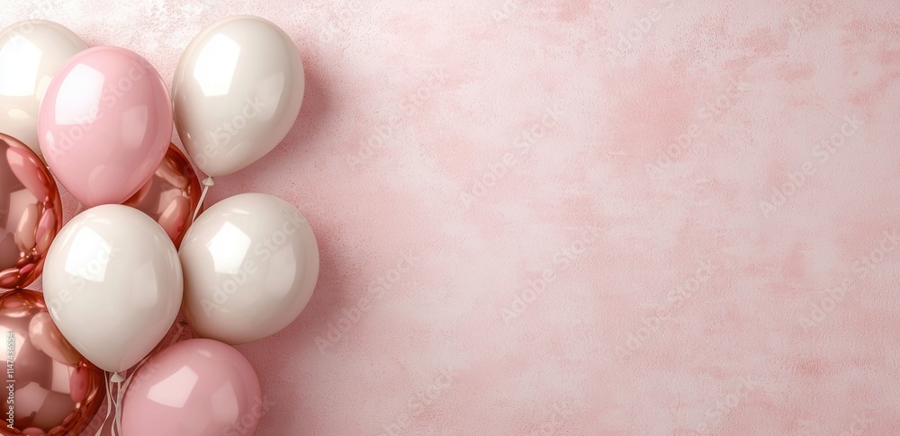 Soft Pastel Balloons on Pink Textured Background for Celebrations Soft Pastel Balloons on Pink Textured Background for Celebrations