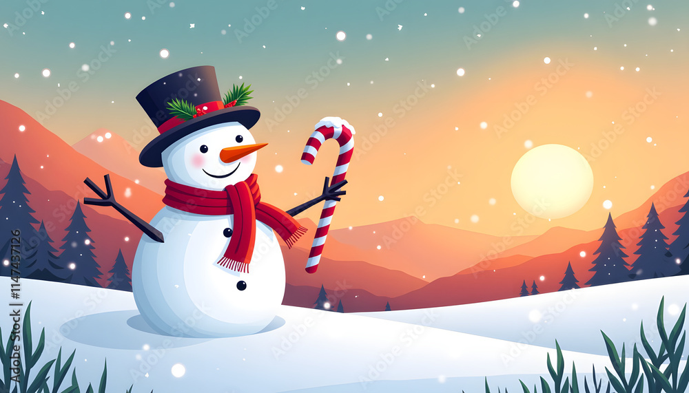 Obraz premium Festive Mountain Snowman