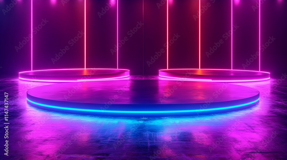 Neon Lights Illuminate Circular Platforms Neon Lights Illuminate Circular Platforms