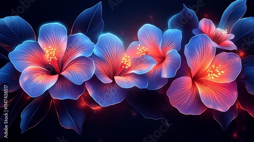 Neon Vibrant Petals Eye-Catching Hue Bold Dark Artistic Masterpiece Illustration