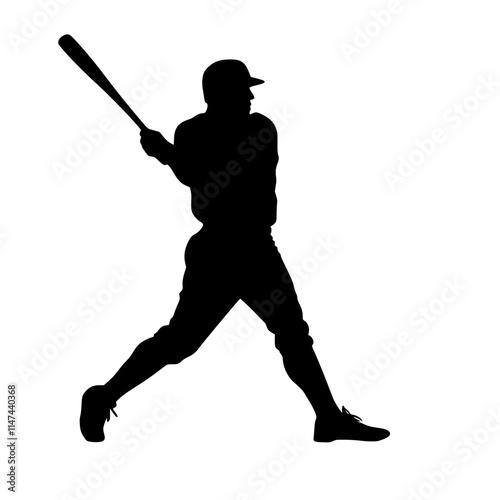 Silhouette of Baseball Player Holding Bat, Silhouette of a baseball player in a batting stance, holding a bat, isolated on a white background.

