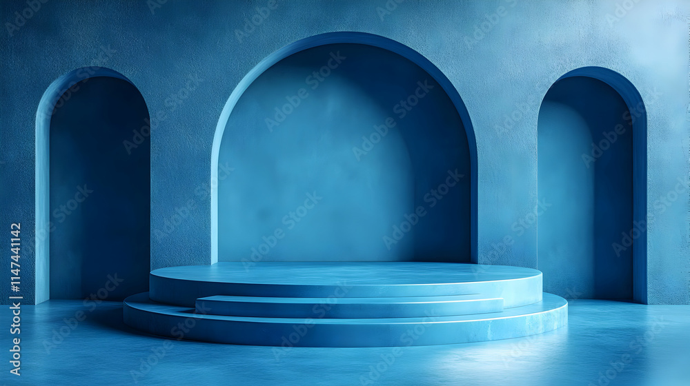 Serene Blue Platform: Modern Minimalist Architectural Design Serene Blue Platform: Modern Minimalist Architectural Design