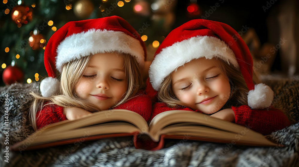 Kids Sleepily Read Festive Book by Fireplace Kids Sleepily Read Festive Book by Fireplace