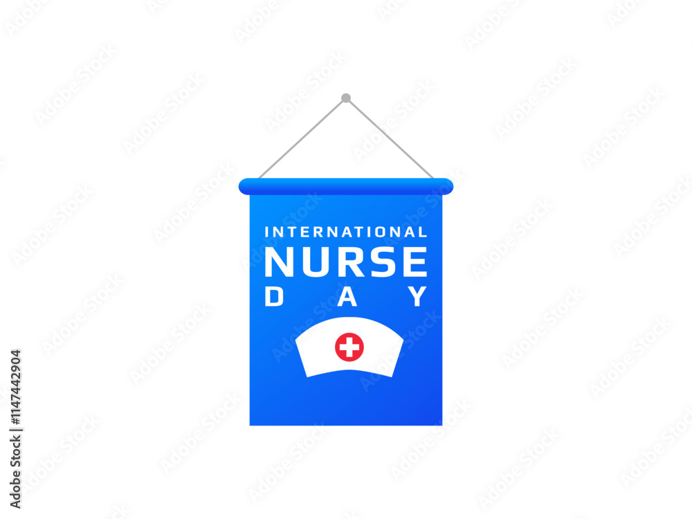 Fototapeta premium international nurse day text with nurse cap hanging banner