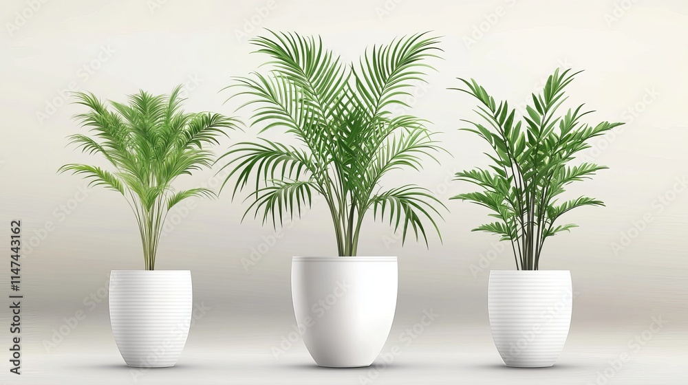 set of palm tree in white vase, decorative plant rainforest set of palm tree in white vase, decorative plant rainforest