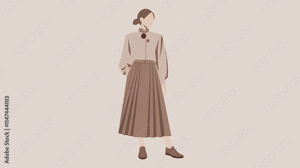 Sustainable Fashion Outfit - Beige Pleated Skirt and High Collar Blouse Sustainable Fashion Outfit - Beige Pleated Skirt and High Collar Blouse