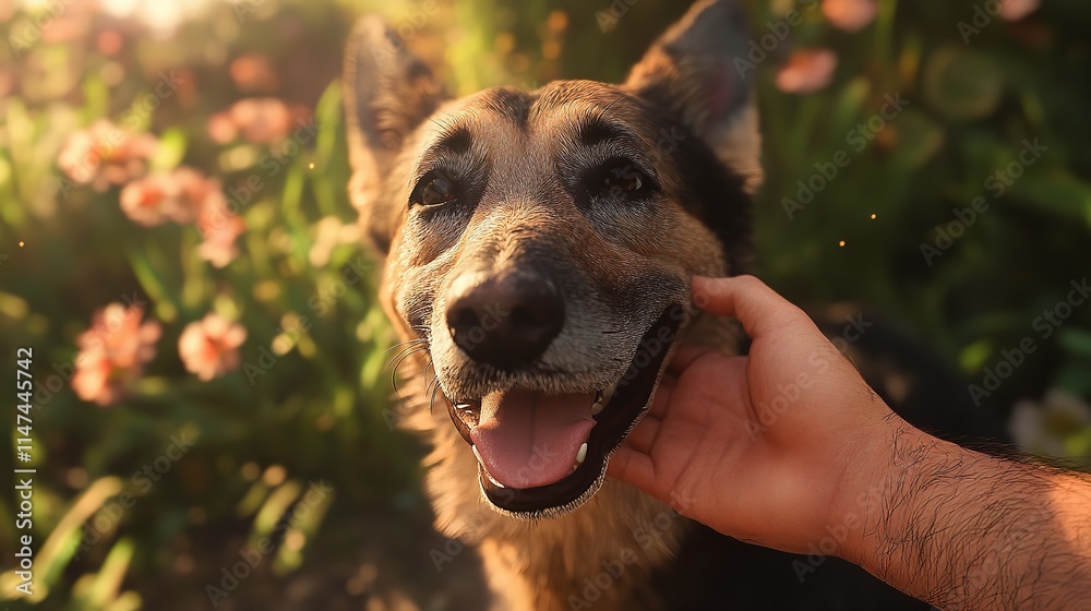 Dog closeup with natural landscape generative ai Dog closeup with natural landscape generative ai