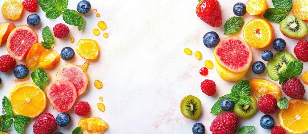 Vibrant summer fruit border with copy space. Vibrant summer fruit border with copy space.
