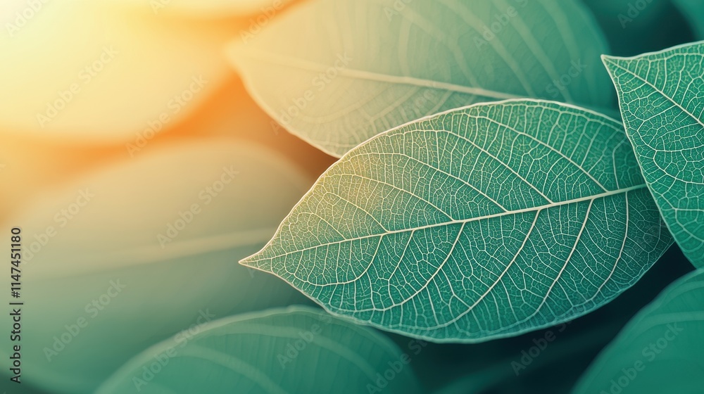 Obraz premium Close-up of Green Leaves with Beautiful Natural Lighting Effects
