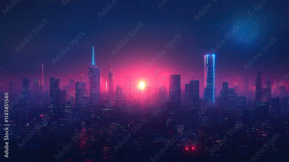 Cyberpunk night city with a future metropolitan skyline, neon lights, futuristic cityscape, and technology Cyberpunk night city with a future metropolitan skyline, neon lights, futuristic cityscape, and technology