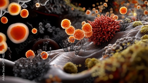 Immune System Response: 3D Render of Viral Infection in Human Cell AI Generated photo