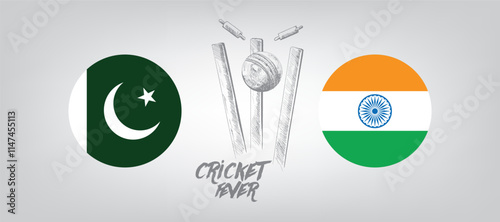 India VS Pakistan, Cricket Match concept with creative illustration of participant countries flag with white background. India VS Pakistan wallpaper, banner and poster.