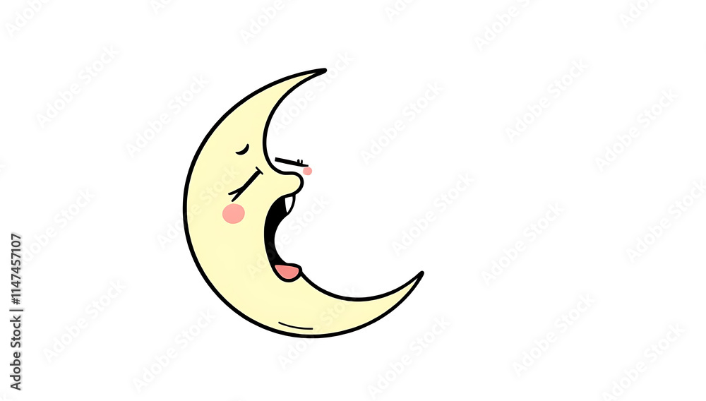 “Tired Moon Yawning Outline Only, No Fill Color, Thicker Line” – A doodle of a crescent moon with a sleepy face and a yawn, drawn in a thick-lined outline style on a plain white background with no fil “Tired Moon Yawning Outline Only, No Fill Color, Thicker Line” – A doodle of a crescent moon with a sleepy face and a yawn, drawn in a thick-lined outline style on a plain white background with no fil