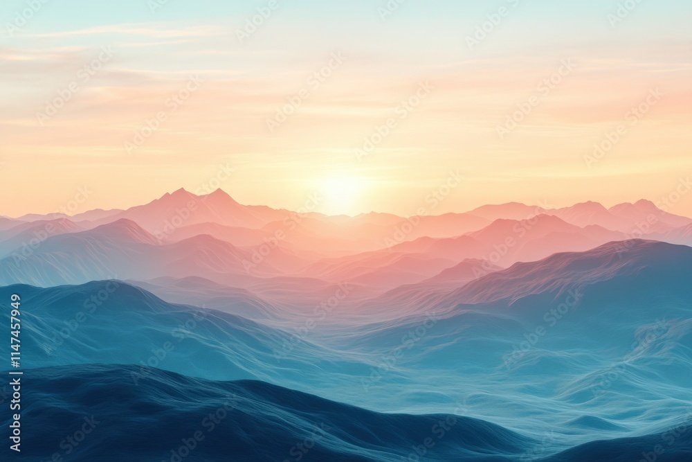 Serene Landscape of Rolling Hills at Sunrise/Sunset, layered mountains, pastel hues, colorful sky, tranquil scenery, peaceful nature Serene Landscape of Rolling Hills at Sunrise/Sunset, layered mountains, pastel hues, colorful sky, tranquil scenery, peaceful nature