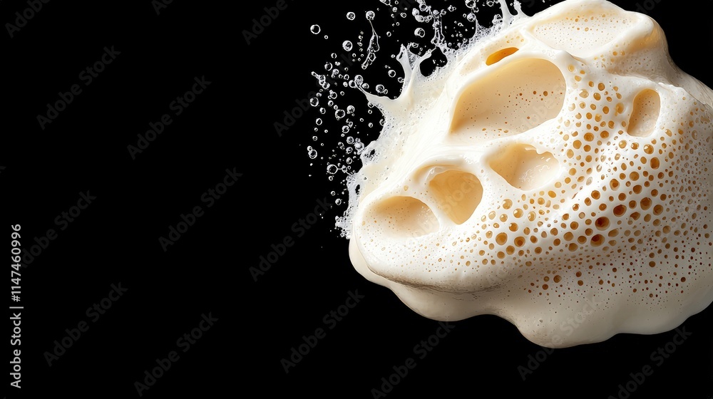 Creamy frothy liquid splash on black background. Creamy frothy liquid splash on black background.