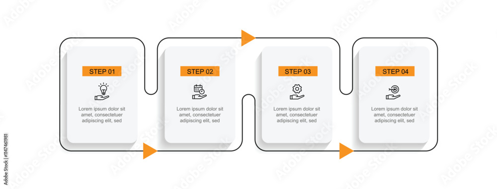 Design template infographic with 4 step line and paper style with shadow suitable for business information and web presentation Design template infographic with 4 step line and paper style with shadow suitable for business information and web presentation