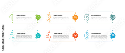 Design template infographic with 6 step line with number suitable for business information and web presentation