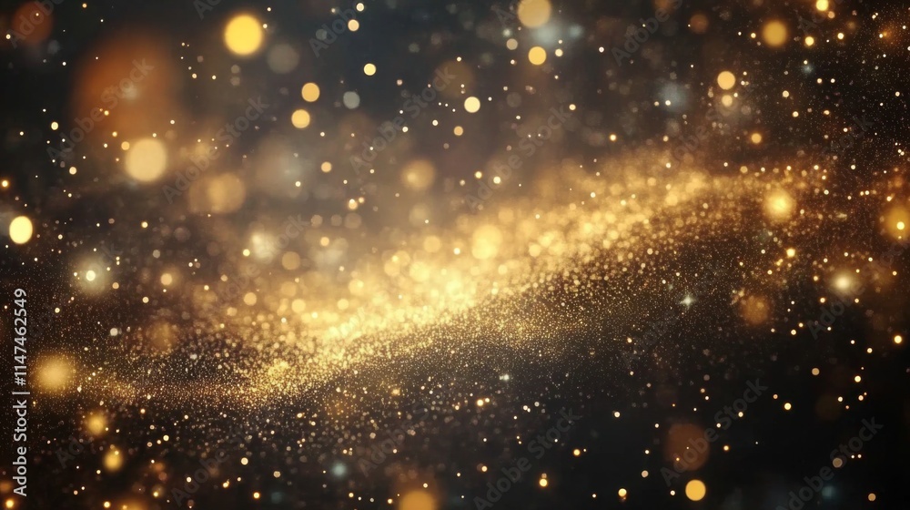 Fototapeta premium Abstract gold glitter swirl on black background.