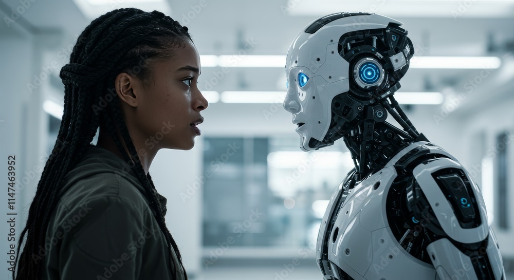 Fototapeta premium AI Robot vs Alien, AI, Robots and androids. AI Taking over the world, the concept of confrontation between humanity and artificial intelligence, alien invasion