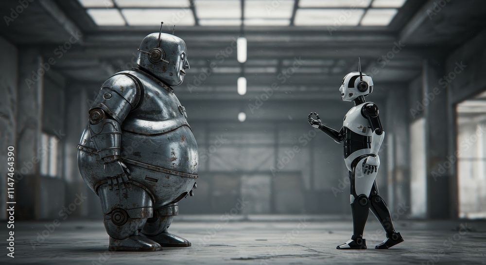AI Robot vs Alien, AI, Robots and androids. AI Taking over the world, the concept of confrontation between humanity and artificial intelligence, alien invasion AI Robot vs Alien, AI, Robots and androids. AI Taking over the world, the concept of confrontation between humanity and artificial intelligence, alien invasion