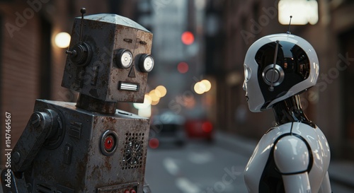 AI Robot vs Alien, AI, Robots and androids. AI Taking over the world, the concept of confrontation between humanity and artificial intelligence, alien invasion