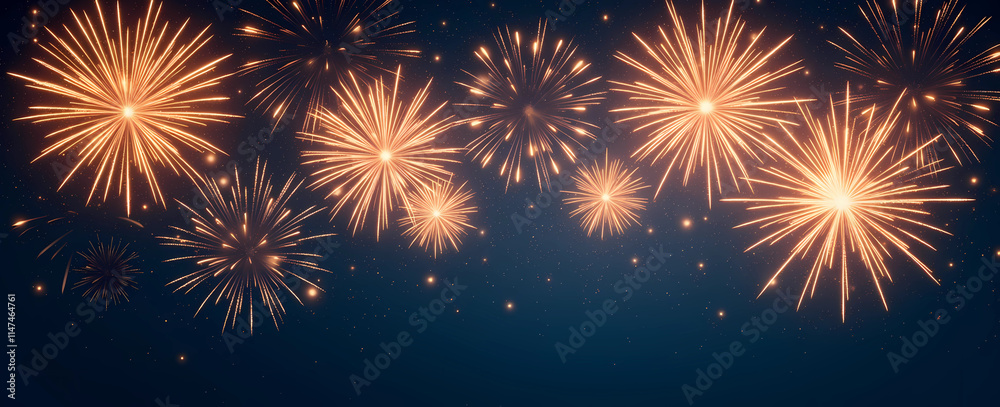 Naklejka premium Colorful fireworks burst against a dark blue sky, creating a vibrant display of light and color, generative ai