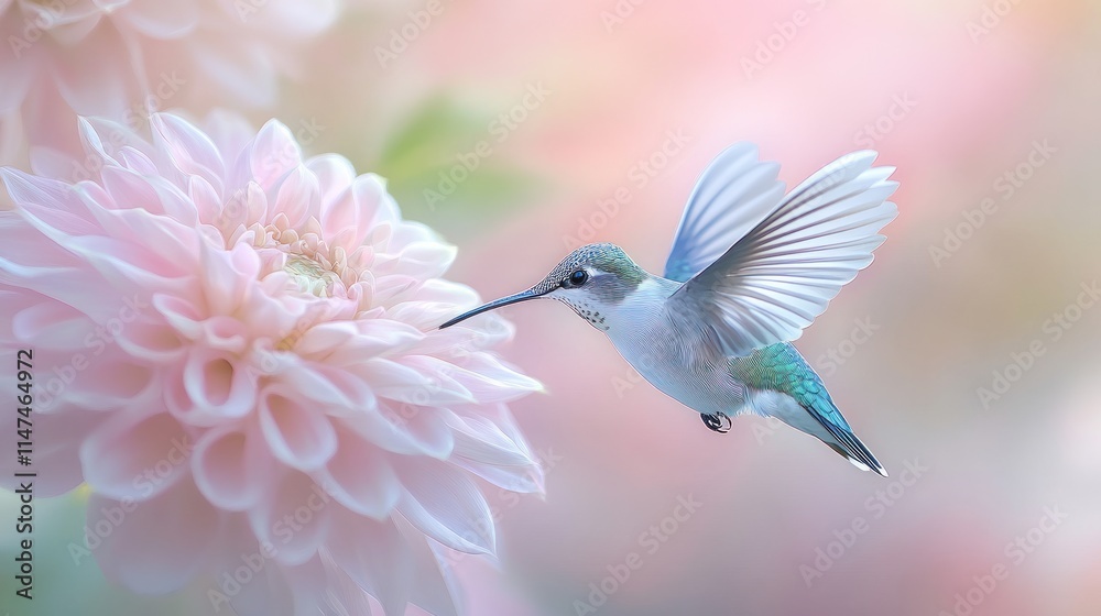 Fototapeta premium Hummingbird and Dahlia: A Serene Encounter in Nature's Embrace