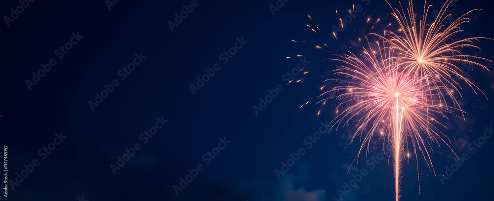 Naklejka premium Fireworks explode in brilliant colors against a dark sky, showcasing a festive and vibrant atmosphere, generative ai