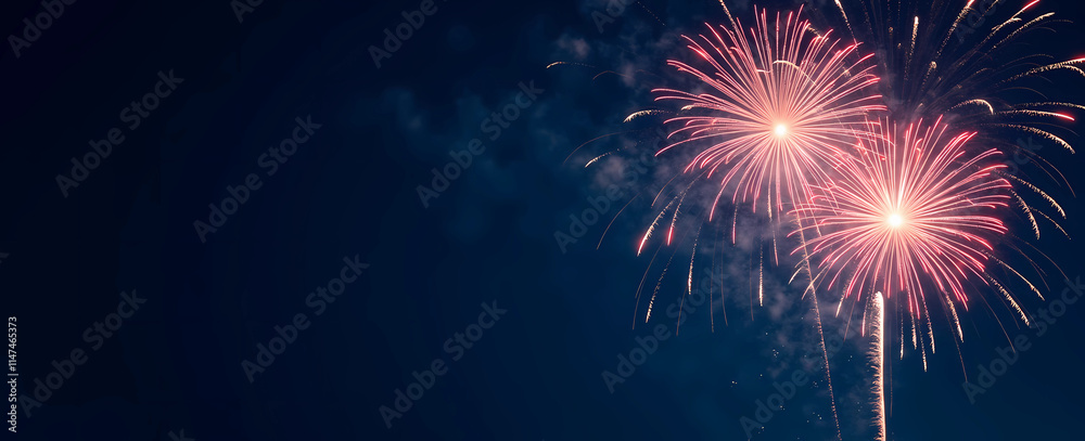 Fototapeta premium Bright fireworks illuminate the dark sky, creating a stunning contrast with their colorful explosions, generative ai